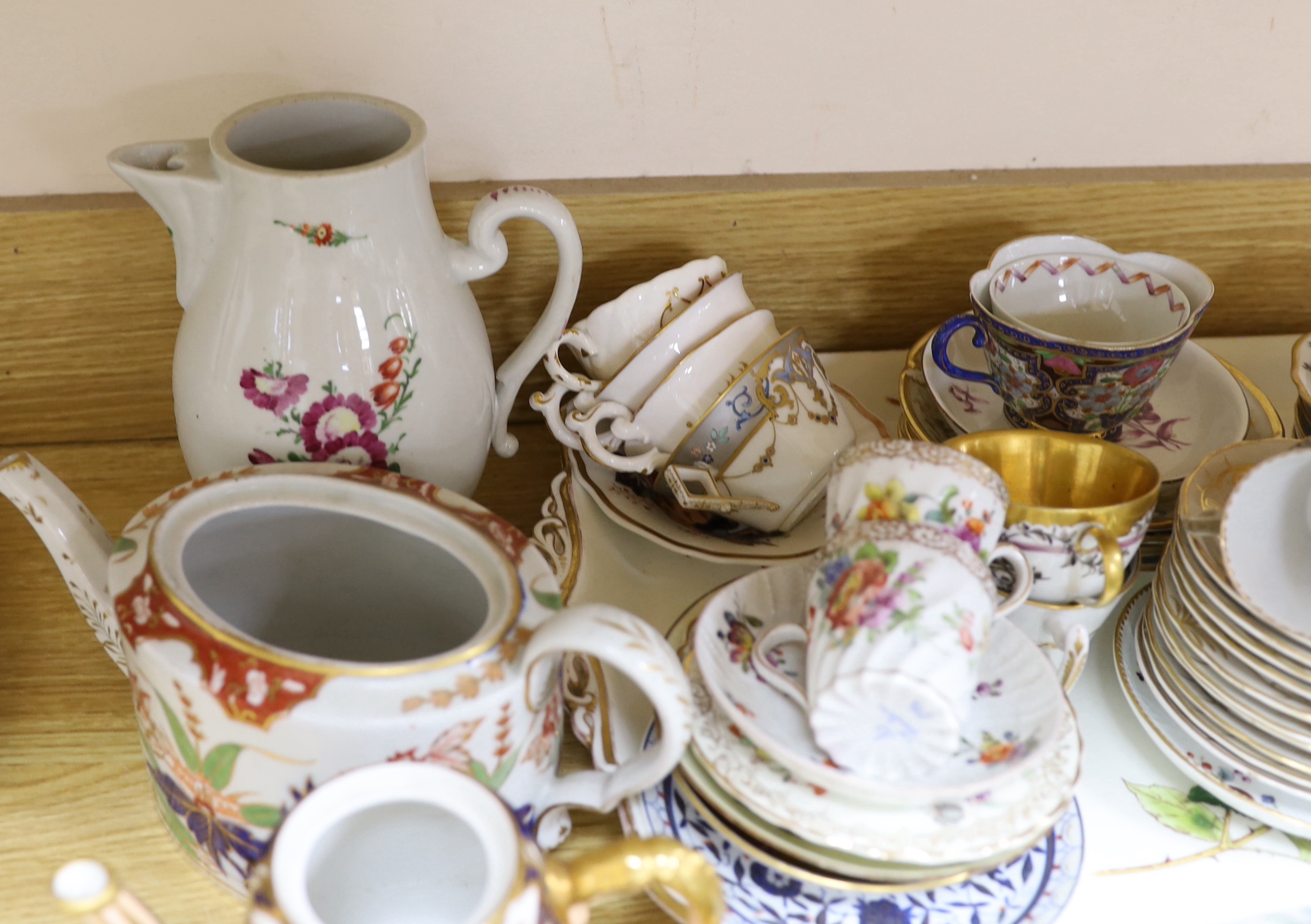 An early 19th century Newhall type tea set, pattern 95, mixed continental tea ware and Imari patterned tea wares